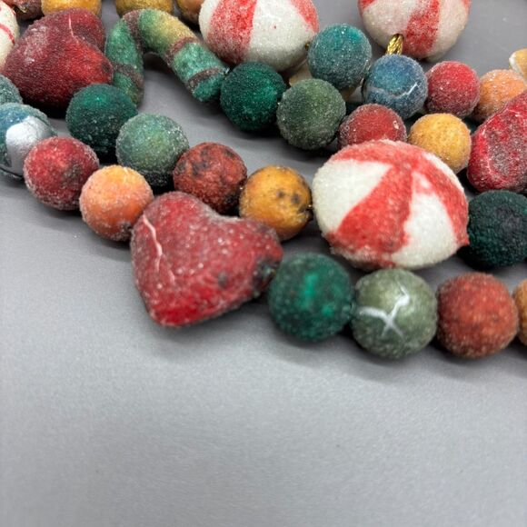 Vintage Blow Mold Sugared Christmas Candy Garland Mid Century Peppermint Stars - Picture 7 of 8